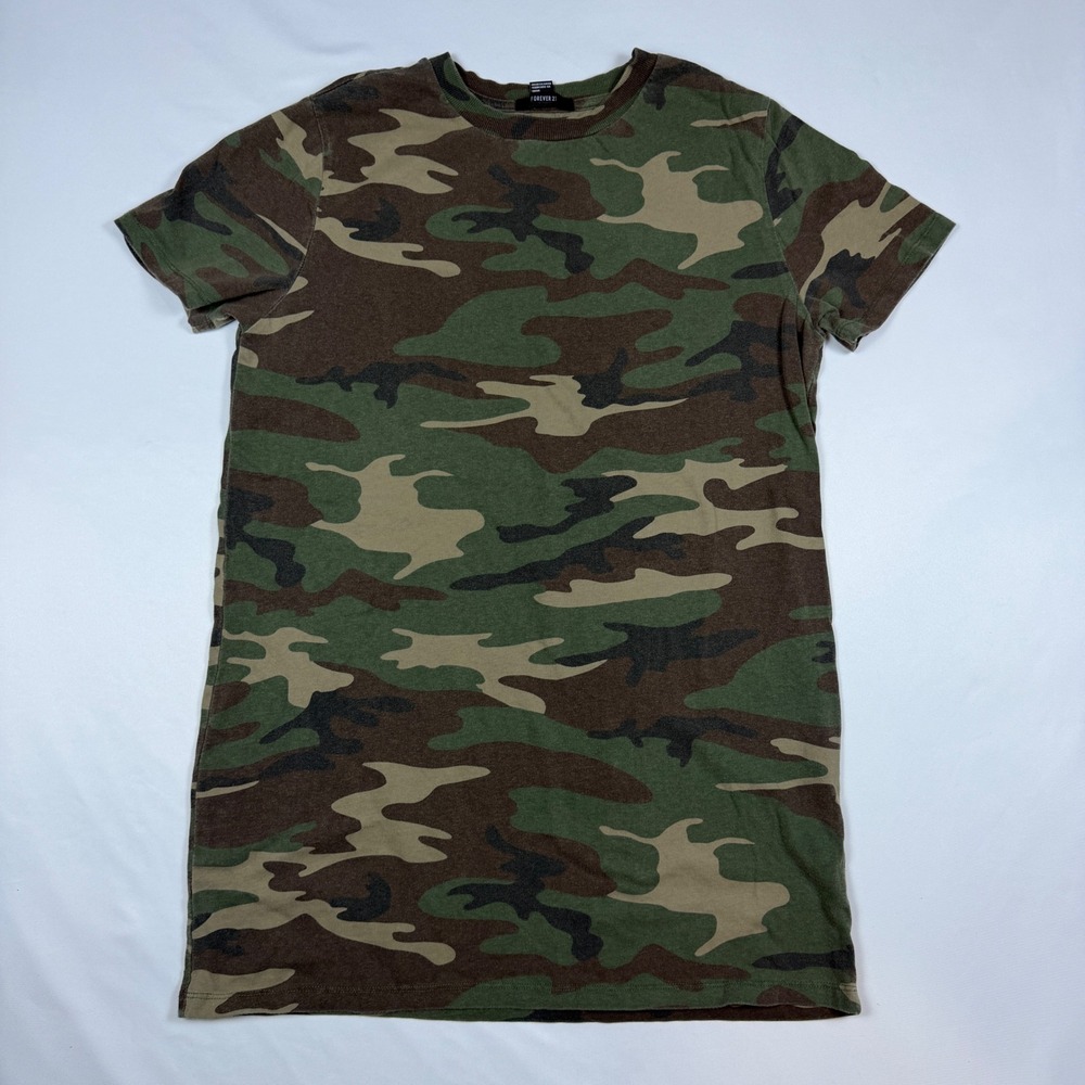 Forever 21 Camo T-Shirt Dress Womens Medium Green Camouflage Mini Cotton